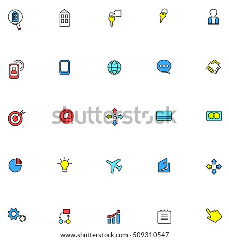 Set of business colored linear icons