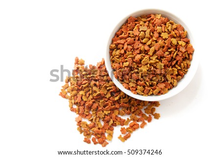 Dry cat foods isolated on white background