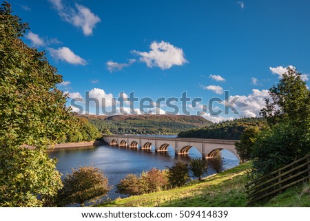 Ashopton Viaduct above Ladybower Reservoir / Ladybower Reservoir is situated in the Upper Derwent Valley, at the heart of the Peak District National Park Royalty-Free Stock Photo #509414839