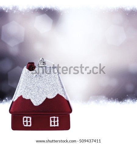 Christmas decoration with a Christmas toy as a small house. Photo in vintage style
