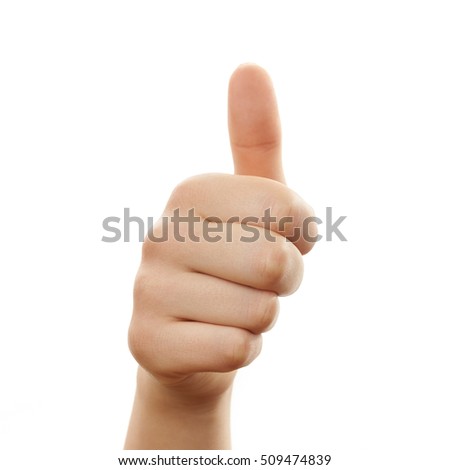Hand with a thumbs up sign isolated on white background