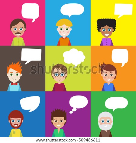 Boys with speech bubbles. It can be used as - logo, pictogram, icon, infographic element.