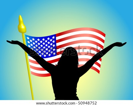 Vector - United states flag and girl silhouette
