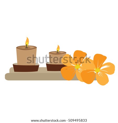 Pair of candles and a pair of orchids, Spa vector illustration