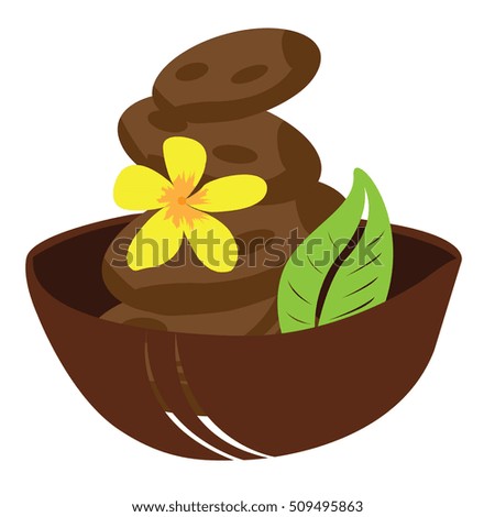 Isolated bowl with a pile of stones, a leaf and a flower, Spa vector illustration