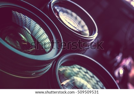 Pro Photography Lenses Closeup Photo. Nano Coating Lens Glasses. Photography Technology