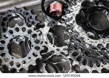 Bicycle gear cassette disassembled
