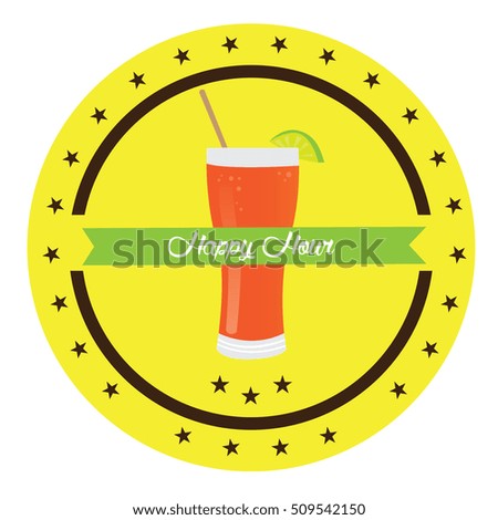 Isolated vintage happy hour label, Vector illustration