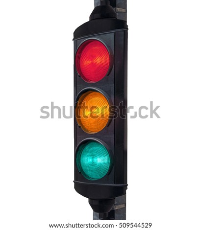 Green, Yellow and Red traffic light isolated on white
