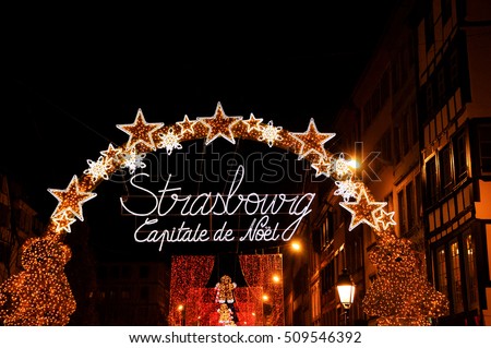Strasbourg Capital of Christmas. Noel illumination garlands.