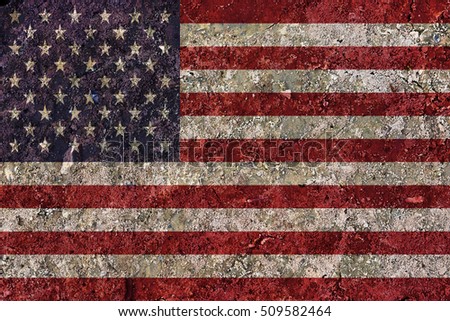 United stage flag and grunge wall texture background.