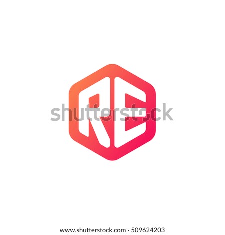 Initial letters RE rounded hexagon shape red orange simple modern logo