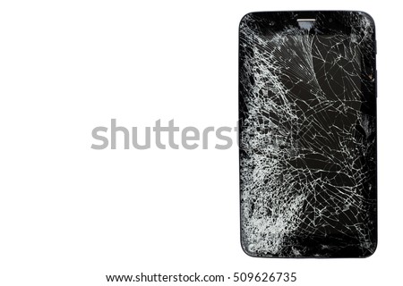 Broken smart phone isolated on white background, Broken tablet PC isolated on white background.