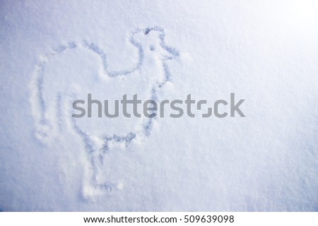 Drawing of a cock in the snow