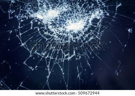 Cracked blue glass or screen, background, texture