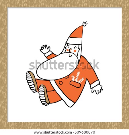Beautiful festive decoration: greeting santa claus. Vector element for holiday decorating greeting cards for Christmas and New Year. Isolated on white background.