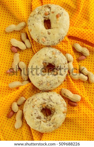 Homemade bagel with peanuts