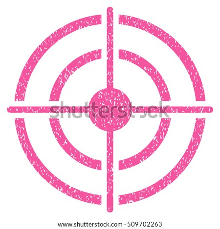 Target grainy textured icon for overlay watermark stamps. Flat symbol with scratched texture. Dotted vector pink ink rubber seal stamp with grunge design on a white background.