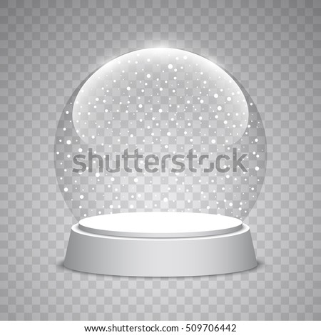 Christmas snow globe on transparent background. Glass sphere. Vector illustration. Royalty-Free Stock Photo #509706442