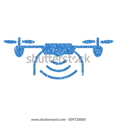 Radio Transmitter Airdrone grainy textured icon for overlay watermark stamps. Flat symbol with scratched texture. Dotted vector cobalt ink rubber seal stamp with grunge design on a white background.