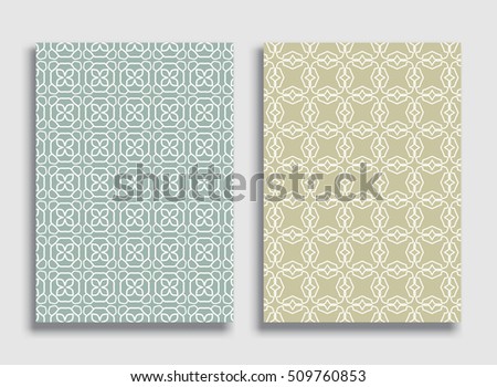 Abstract geometric line patterns. Linear ornamental pattern in arabian style. . Vector set of lace backgrounds for greeting card, wedding invitation, brochure, flyer. A4 size