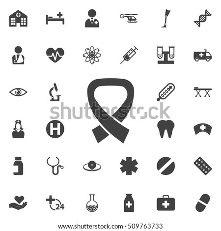 Medical AIDS awareness icon collection related to service, health care, pharmacy business, drugstore, science. Vector style: flat gray symbols, rounded angles, white background.