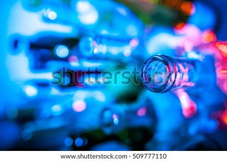 empty color glass bottles, colorful party