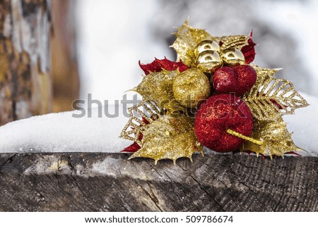 holiday decoration on snow / christmas background