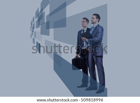 two businessmen looking at shining chart