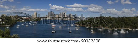 Sydney Australia city Harbour summer day panorama colour landmark cityscape bridge, opera, bay yachts