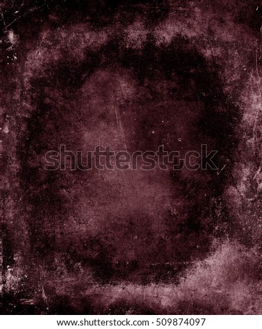 Dark Red Scratched Grunge Abstract Texture Background. Scary halloween poster with faded central area for your text or picture