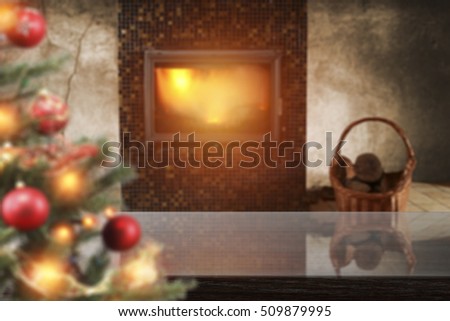 christmas tree fireplace and desk of free space 