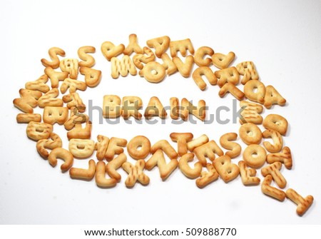 Word brain biscuit  on white background,Health concept
