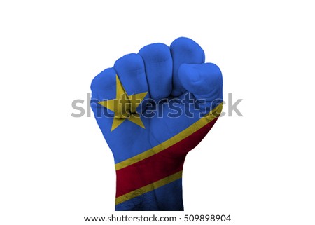 Man hand fist of CONGO DEMOCRATIC REPUBLIC flag painted