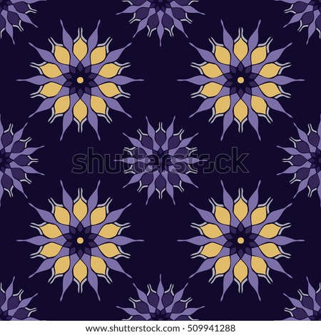 Elegant seamless pattern with floral and Mandala elements. Nice hand-drawn vector illustration