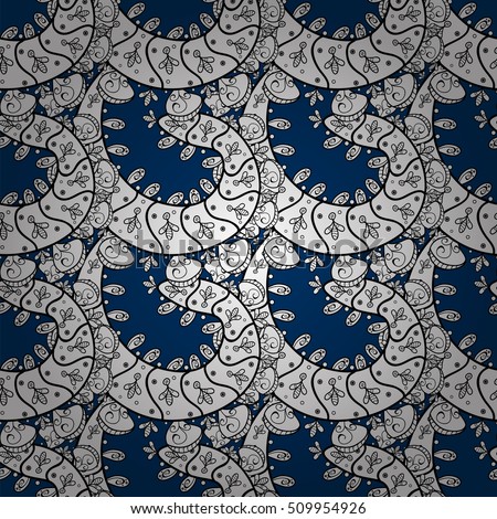 Seamless floral doodle background pattern in vector. Design asian, ethnic, tribal pattern. Black and white background. Blue background. Dim background. Dark background. Vector.