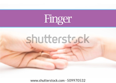 Finger - Heart shape to represent medical care as concept. The word Finger is a part of medical vocabulary in stock photo.