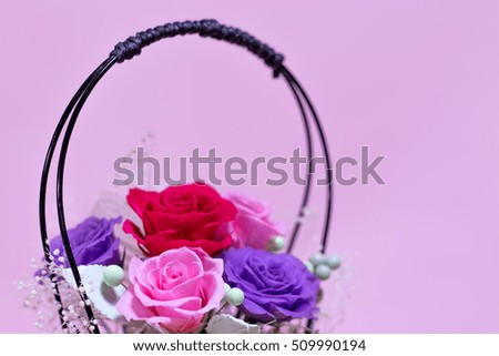 A Gift of Preservrd Flower and Clay Flower Arrangement, Colorful Roses