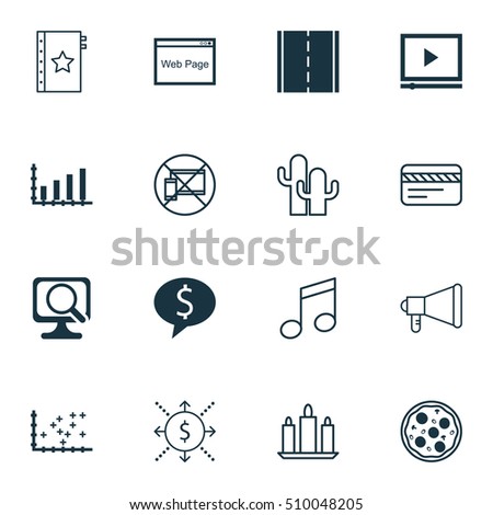 Set Of 16 Universal Editable Icons. Can Be Used For Web, Mobile And App Design. Includes Icons Such As Crotchets, Pizza Meal, Laptop And More.
