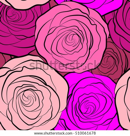 Seamless background in magenta roses. Vector seamless background with colored spots.