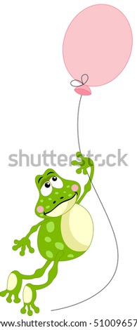 Frog flying with balloon
