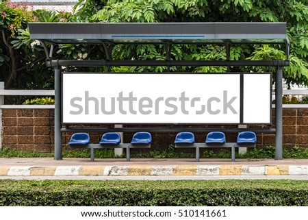 White blank billboard at bus stop with clipping path
