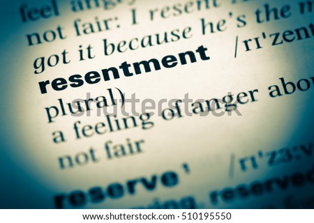 Close up of old English dictionary page with word resentment Royalty-Free Stock Photo #510195550