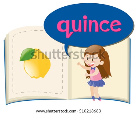Vocabulary book with word quince illustration
