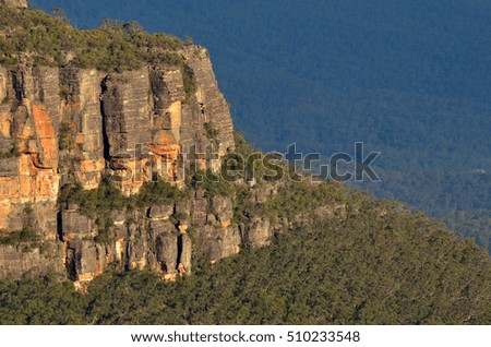 Landscape of cliffs in  the Jamison Valley at Blue Mountains of New South Wales, Australia.