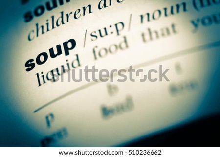 Close up of old English dictionary page with word soup