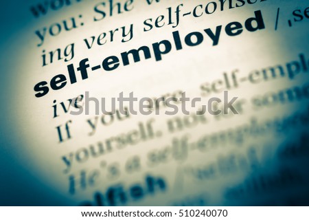Close up of old English dictionary page with word self employed Royalty-Free Stock Photo #510240070