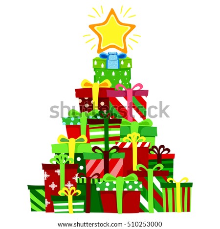 Vector Illustration of Christmas Gift Stack as Christmas Tree