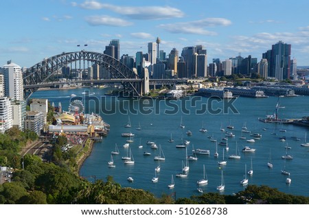 Panoramic view of Sydney skyline in New South Wales, Australia.