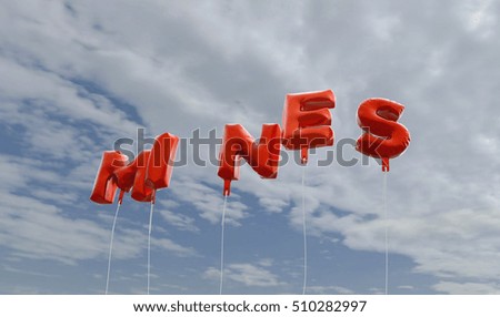 MINES - red foil balloons on blue sky - 3D rendered royalty free stock picture. This image can be used for an online website banner ad or a print postcard.
